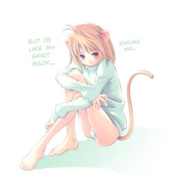 1girls animal_ears arcueid_brunestud artist_request barefoot blonde_hair blush cat_ears cat_girl cat_tail catgirl dialogue english_text female looking_at_viewer on_floor panties red_eyes short_hair sitting tsukihime type-moon underwear