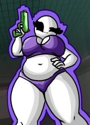 1girls :3 bald bald_female belly belly_button bikini black_eyes breasts chetoh chubby chubby_female claire_(chetoh) egg female female_focus female_only hand_on_hip holding_object looking_at_viewer looking_down_at_viewer naked oc original original_character photo_background purple_bikini purple_bikini_bottom purple_bikini_top smile smiling smiling_at_viewer water_gun white_body wink winking_at_viewer