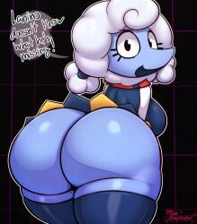 2d 2d_(artwork) 2d_artwork artist_name artist_signature bottom_heavy bottomless bottomless_skirt breakup bubble_ass bubble_butt deltarune deltarune_chapter_3 elnina_(deltarune) female female_focus female_only furry furry_female furry_only huge_thighs lifting_skirt miso_souperstar mooning no_panties sheep stockings text text_box text_bubble thick_thighs toby_fox undertale_(series) upskirt