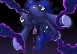 balls blue_body blue_fur blue_hair confusion donut_anus female female_only floating furry horse horse_penis horsecock huge_balls in_air magic misstake170 my_little_pony night pink_pussy precum precum_bubble precum_drip precum_on_penis precum_string princess_luna_(mlp) spreading suspended_via_tentacles vagina