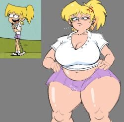 1girls angry belly belly_button belly_overhang big_breasts blue_eyes blue_eyeshadow blush chubby cleavage earrings female golf_outfit hands_on_hips huge_breasts large_breasts lori_loud pawg ponytail pussy_bulge short_skirt simple_background simple_coloring simple_shading skirt the_loud_house thick_thighs tight_clothing venus_body weener72 wide_hips