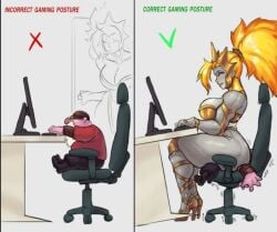 1boys 1girls ass ass big_ass big_breasts big_butt breasts correct_gaming_posture_(meme) female male meme tagme