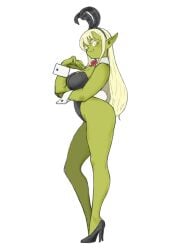 absurdres ass blonde_hair colored_skin female female_goblin goblin green_skin high_heels highres leotard monster_girl oerba_yun_fang playboy_bunny teeth toshinoshin toshinoshin00 yellow_eyes