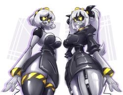 2d 2females 2girls female female_only glitch_productions humanoid j_(murder_drones) looking_at_viewer mokkoyu murder_drones robot robot_girl robot_humanoid screen_face smile smiling smiling_at_viewer tagme v_(murder_drones)