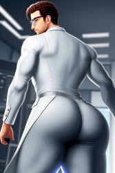 ai_generated bubble_butt butt_focus engineer gay glasses human human_only laboratory laboratory_equipment light-skinned_male light_skin male man men_only muscular_man pale_skin scientist tight_clothing uniform