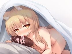 1boy animal_ears blush breasts brown_eyes brown_hair cat_ears cat_tail censored censored_by_text chocolate chocolate_on_body chocolate_on_penis erection fellatio female food_on_body heart heart-shaped_pupils highres iris_mysteria! large_breasts laura_kelyrie licking licking_penis nude oral penis precum raised_inner_eyebrows symbol-shaped_pupils tail tongue tongue_out variant_set yuu_(yumezakura)