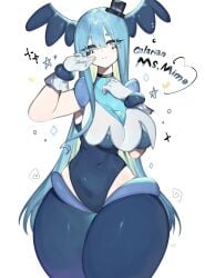 1girls anthro blue_eyes blue_hair clothing english_text female female_only galarian_form galarian_mr._mime hi_res humanoid long_hair looking_at_viewer mr._mime nintendo pokémon_(species) pokemon smiling smiling_at_viewer solo text thick_thighs toge77789 togetoge two_tone_hair white_background