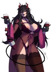 black_hair black_lipstick huge_breasts mistressm see-through_clothing succubus succubus_horns succubus_tail tagme