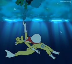 1girls anthro bandai_namco belly digimon dweevil female original_character pregnant reflection renamon shark solo swimming underwater