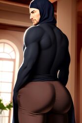 ai_generated ass assassin athletic big_butt bubble_butt butt butt_focus hood human human_only light-skinned_male light_skin male men_only muscular_arms muscular_back muscular_butt muscular_man pale_skin tight_clothing