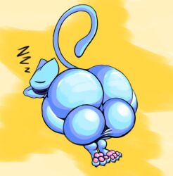 3_toes anthro ass balls big_balls big_butt blue_body feet gatofashado generation_1_pokemon genitals legendary_pokemon male mew mew_(pokemon) milian_(mew_lindo) nintendo pokemon pokemon_(species) shiny_pokemon sleeping solo tail toes