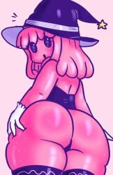 1girls ass ass ass_focus asscheeks butt_focus buttocks cheeks female female female_focus female_only heavy_bottom high_socks leotard looking_back pink_skin pinkglow_(skittydrawings) skittydrawings slime slime_girl wide_hips witch witch_hat