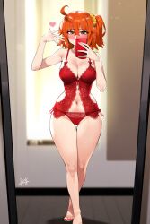 ai_generated fate_(series) fujimaru_ritsuka_(female) gudako leo_over_heaven lingerie mirror mirror_selfie red_lingerie