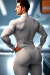 ai_generated ass athletic big_butt big_thighs bubble_butt butt butt_focus buttocks gay glasses human human_only laboratory laboratory_equipment light-skinned_male light_skin male man men_only muscular_back muscular_man muscular_thighs pale_skin scientist tight_clothing unifrom