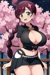 1girls ai_generated big_breasts braided_hair breasts chloe_(pokemon) cleavage collarbone female game_freak green_eyes light-skinned_female light_skin long_hair nintendo pokemon pokemon_(anime) pokemon_journeys ryuzam simple_background single_braid solo