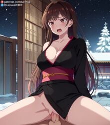 ai_generated anime bondage brown_eyes brown_hair cowgirl_position kanojo_okarishimasu kimono large_breasts male mizuhara_chizuru penis pussy ranwai sex stable_diffusion uncensored vaginal_penetration vaginal_sex