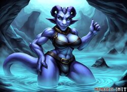 abs ai_generated anthro big_breasts big_hips bikini bikini_armor bikini_bottom bikini_top blue_eyes blue_water breasts bulge dota dota_2 futa_only futanari hand_on_hip hips horns in_water memorylimit muscular muscular_anthro muscular_futanari pointy_ears rikimaru_the_stealth_assassin rocks rule_63 smiling smoke stable_diffusion standing tail water