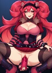 ai_generated big_breasts breasts civitai covered_breasts dildo dildo_in_pussy dildo_insertion exposed_pussy female female_masturbation female_only hair_between_eyes horny horny_female latam_virtual_youtuber looking_down lunaria_ayaren masturbating masturbation no_panties no_panties_under_skirt nude nude_female pink_eyes pussy pussy_juice pussy_juice_drip red_hair shaved_pussy spread_legs spreading squatting squatting_on_dildo streaked_hair tongue tongue_out twintails virtual_youtuber vtuber