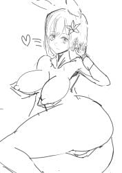 1girls ass big_ass bottomless breasts_out bunny_ears bunnysuit female flower_in_hair hair_ornament hana_macchia huge_ass kuensan00 nijisanji nijisanji_id nijisanji_indonesia nipples pussy sketch solo thick_thighs virtual_youtuber