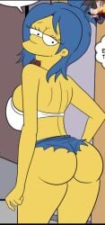 20th_century_studios accurate_art_style big_ass blue_hair clothing croc_(artist) marge_simpson milf small_shorts the_simpsons yellow_body yellow_skin