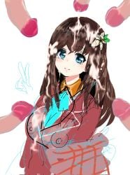 1girls blue_eyes brown_hair bukkake cum cum_on_breasts cum_on_hair female flower_in_hair hair_ornament hana_macchia kuensan00 large_breasts nijisanji nijisanji_id nijisanji_indonesia penis sketch v virtual_youtuber