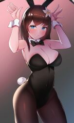 1girls big_breasts blue_eyes brown_hair bunny_ears bunny_tail bunnysuit cleavage female flower_in_hair hair_ornament hana_macchia karin_(a62826704) large_breasts nijisanji nijisanji_indonesia solo virtual_youtuber