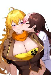 ai_generated huge_breasts jonnyjonn kissing kissing_cheek loving_it neo_(rwby) no_sex novelai rwby yang_xiao_long yuri