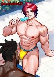 abs bara bulge chest gay heartsteel_k'sante heartsteel_kayn heartsteel_series k'sante kayn league_of_legends male male/male male_focus male_only muscular muscular_male muscular_thighs nipples pecs pectorals pink_hair purple_hair smiling tosakintran two_tone_hair yaoi