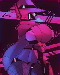 1girls android arms_under_breasts big_breasts breasts breasts_bigger_than_head cloak female female_only gun high_thighs ludicrousspeeds machine machine_girl net_clothes net_stockings owo pink_body pink_clothing pink_hat purple_clothing robot robot_girl screw skirt solo thick_thighs thighhighs thighs tosty_(ludicrousspeeds) witch witch_costume witch_hat