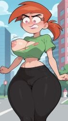 1girls ai_generated angry babysitter big_ass big_breasts blush breasts cameltoe nipple_slip nipples no_bra one_breast_out orange_hair outdoors ponytail public red_head roger1011 short_hair solo the_fairly_oddparents torn_clothes torn_shirt vicky_(fairly_odd_parents) wardrobe_malfunction wide_hips