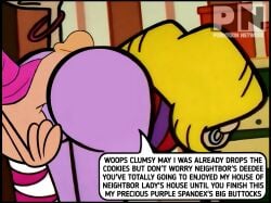 ass big_butt big_penis blonde_hair buttjob cartoon_network clothed dee_dee_(dexter&#039;s_laboratory) dexter&#039;s_laboratory edit futanari hanna-barbera neighbor_lady pink_skirt pink_socks screenshot_edit spandex what white_socks