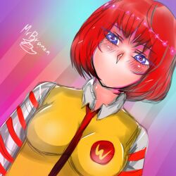 1girls breasts female genderswap_(mtf) heart_eyes mcdonald's mrbrauza23 no_mouth red_hair red_tie ronald_mcdonald rule_63