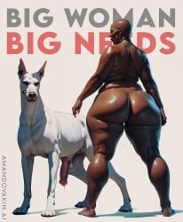 african_female ai_generated amandovakin bbw big_ass canine dark_skin gilf larger_female milf shit zoophilia