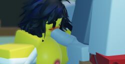 1girls 3d bandages bed blowjob blush dark_blue_hair grey_body headband roblox roblox_game robloxian sai_battler_(the_battle_bricks) self_upload sex the_battle_bricks tumore wompwompsad yellow_body