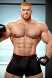 ai_generated athletic biceps big_biceps big_bulge bodybuilder boxer boxers_(clothing) boxers_only boxing_gloves boxing_shorts buff bulge buzz_cut daddy daddy_kink flexing_bicep giant_bulge gigantic ginger human human_only hyper hyper-masculine hyper_masc hyper_muscles kind_daddy light-skinned_man light_skin male masculine masculine_man men_only muscles muscular muscular_arms muscular_man muscular_shoulders pale_skin red_beard shaved_head shorts_only shoulders smile smiling smiling_at_viewer