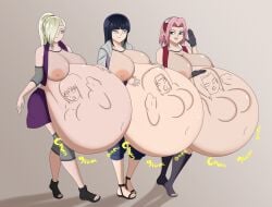 belly big_belly breast_imprints damnitshuge face_imprint female female_pred female_prey hand_imprint hinata_hyuuga hyuuga_hinata ino_yamanaka multiple_girls multiple_preds naruto naruto_(series) naruto_shippuden sakura_haruno tagme vore vore_belly