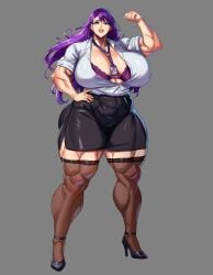 1girls big_breasts breasts female female_only high_heels huge_breasts looking_at_viewer muscular muscular_female office_lady official_art purple_hair saxwakuy skirt