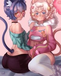 2boys 2d 2d_(artwork) 2femboys 2males animal_tail blue_eyes blush cat_boy cat_ears cat_humanoid cat_tail catboy clothed clothed_femboy clothed_male clothing duo duo_femboy duo_male evanleaves eyewear femboy femboy_only glasses hair hair_ornament headwear humanoid indie_virtual_youtuber light-skinned_femboy light-skinned_male light_skin lion lion_boy male_only neckwear packet_(packet_of_biscuits) pink-tinted_eyewear snapples_(vtuber) tail tinted_eyewear topwear virtual_youtuber vtuber white_hair