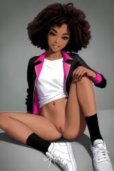 1female 1girls afro ai_generated ai_hands belly belly_button black_coat black_hair black_jacket bottomless bottomless_female brown_eyes brown_hair brown_skin cleft_of_venus coat cute dark-skinned_female dark_hair dark_skin female female female_only girl going_commando grin grinning grinning_at_viewer half-dressed half_dressed half_naked half_nude hand_on_knee hand_on_leg jacket jacket_open labia labia_majora legs looking_at_viewer navel no_panties open_jacket partially_clothed partially_clothed_female partially_nude partially_undressed pussy semi_nude shirt shoes simple_background sitting sitting_down sitting_on_floor smile smiling smiling_at_viewer socks socks_and_shoes solo solo_female spread_legs spreading stomach teen teenage_girl teenager tummy vagina vulva waist white_shirt young