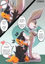 anthro anus ass avian ball_fondling balls blush blush_lines bugs_bunny butt_sniffing butt_worship crossed_arms daffy_duck dsub9 duo fondling genitals hi_res hug hugging_another hugging_butt lagomorph leporid looney_tunes male male/male mammal masturbation nuzzling rabbit sniffing surprise the_looney_tunes_show warner_brothers