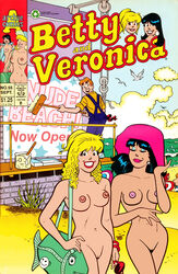 archie_comics bag beach betty_and_veronica betty_cooper black_hair blonde_hair breasts cactus34 casual comic_cover female headwear human pale_skin public pussy veronica_lodge