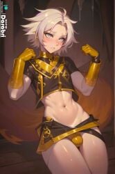 1boy abstract_background ai_generated bulge cute darabri femboy feminine_male gay girly logo medium_hair midriff otoko_no_ko pale_skin patreon patreon_logo penis_bulge slutty_outfit trap white_eyes white_hair yaoi