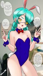 annie_(skullgirls) bunnysuit dialogue female looking_at_viewer nomus_hl skullgirls spanish spanish_dialogue spanish_text talking_to_viewer video_games