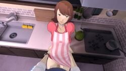 1boy 1girls 3d 3d_animation animated apron bent_over blue_hair brown_eyes brown_hair clothed_sex cum_in_pussy cum_inside kitchen lazyprocrastinator light-skinned_female light_skin longer_than_one_minute makoto_yuki no_sound pants_down persona persona_3 persona_3_reload pov sex sex_from_behind short_hair standing_missionary standing_sex tagme thigh_sex vaginal_penetration video video_game_character yukari_takeba