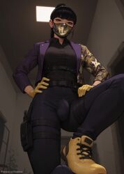 1futa ai_generated ass azami_(rainbow_six) balls big_ass big_breasts big_butt big_hips big_penis black_eyes black_hair black_shirt breasts bulge cleavage clothed clothing dick dickgirl eyebrows eyelashes face_mask female futa_only futanari gloves gold gold_jacket grin grinning grinning_at_viewer gun gun_holster hair hands-free hime_cut huge_cock indoors intersex jacker lips long_hair looking_at_viewer makeup mask mask_on_head masked_female masked_futa narrow_waist narrowed_eyes nose pants penis ponytail pov presenting presenting_bulge presenting_penis print print_jacket purple_jacket purple_pants rainbow_six rainbow_six_siege seducing seductive seductive_eyes seductive_gaze seductive_look seductive_mouth seductive_pose seductive_smile shirt smile smile_at_viewer smiley_face smooth_balls smooth_penis smooth_skin solo solo_dickgirl solo_focus solo_futa stepped_on stepping_on_viewer straps submissive_pov taker_pov testicles ubisoft velonix yellow_gloves