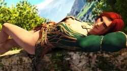 3d clothing darklordiiid dress female freckles half-dressed light-skinned_female looking_at_viewer red_hair solo the_witcher_(series) the_witcher_3:_wild_hunt triss_merigold