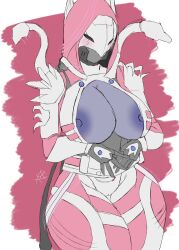 2d armor awoken blue_nipples blue_skin blush bombastickitten breasts bungie cleavage cleavage_cutout curvy curvy_female curvy_figure destiny_(game) destiny_2 female female_focus female_only guardian_(destiny) helmet hood hunter_(destiny) inner_sideboob large_breasts nipples thick_thighs