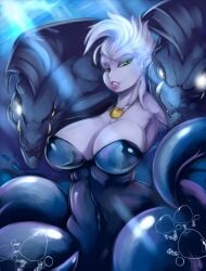 1girls 2016 angelbreed animal_humanoid big_breasts breasts bubble cecaelia cephalopod cephalopod_humanoid coleoid disney eel fangs female fish flotsam glowing glowing_eyes green_eyes group hair hi_res humanoid hybrid jetsam jewelry looking_at_viewer marine marine_humanoid mollusk mollusk_humanoid moray_eel navel necklace octopodiform open_mouth pseudo_clothing red_eyes teeth tentacle the_little_mermaid the_little_mermaid_(1989_film) underwater ursula ursula_(the_little_mermaid) water white_hair