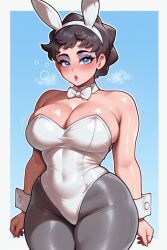ai_generated black_hair blue_eyes bubble_butt bunnysuit diantha_(pokemon) looking_at_viewer pokemon pov self_insert self_upload