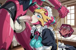 1girl 1girl1boy ai_assisted ai_generated arousal bedroom blowjob blue_eyes breasts close_up cock deepthroat dress erect eyes_rolled_back fellatio indoors intimate licking lustful maid_headdress mecha moaning no_humans oral_sex penis pleasure quivering robot saliva slobber suction tongue worship